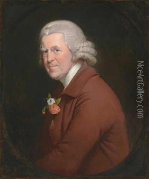 Portrait Of Old John, Head Waiter At The King's Head Inn In Derby, Half-length, In A Painted Oval Oil Painting - Joseph Wright (of Derby)