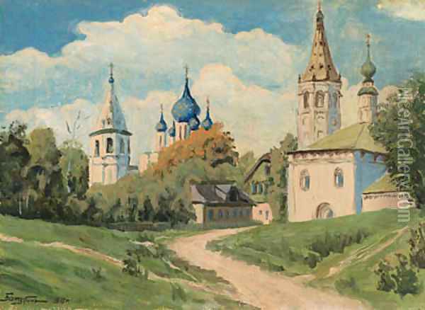 Russian Monastery in Summer Oil Painting - Viktor Pavlovich Baturin