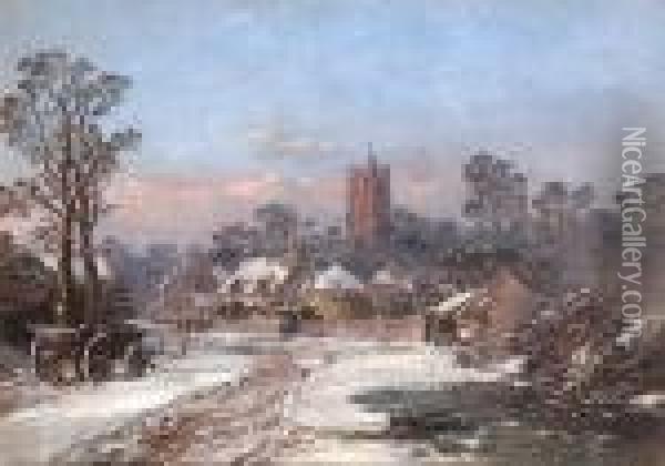 Dedham Village - Winter Oil Painting - Henry Bright