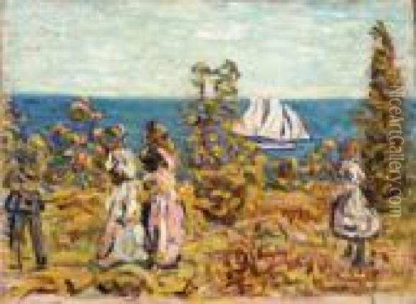 Viewing The Sailboats Oil Painting - Maurice Brazil Prendergast