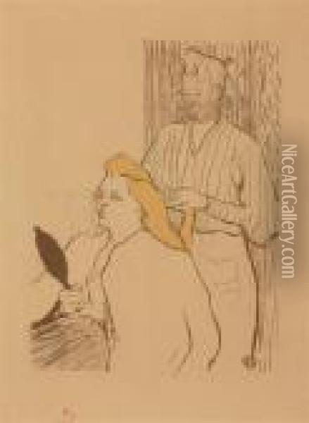 Le Coiffeur--programme Du Theatre Libre Oil Painting - Henri De Toulouse-Lautrec