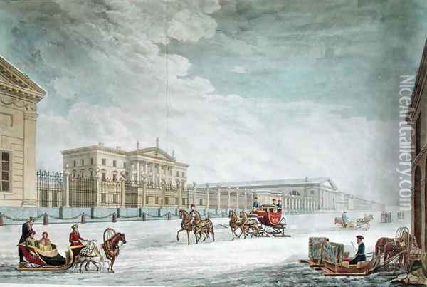 View of the Imperial Bank and the Shops at St. Petersburg Oil Painting - Giacomo Quarenghi