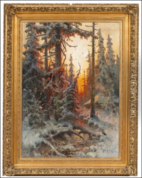 A Winter Day At Twilight Oil Painting - Yuliy Yulevich (Julius) Klever