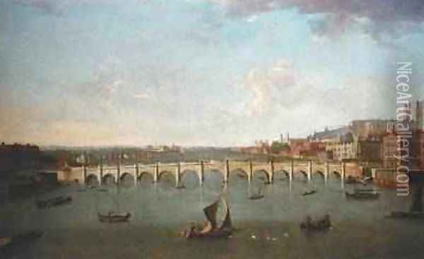 A View of the River Thames at Westminster Bridge Oil Painting - Joseph Nichols