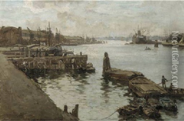Rijnhaven, Rotterdam Oil Painting - Johan Hendrik van Mastenbroek