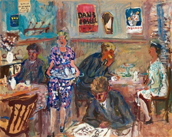 Cafe I Edsele Oil Painting - Eric C. Hallstroem