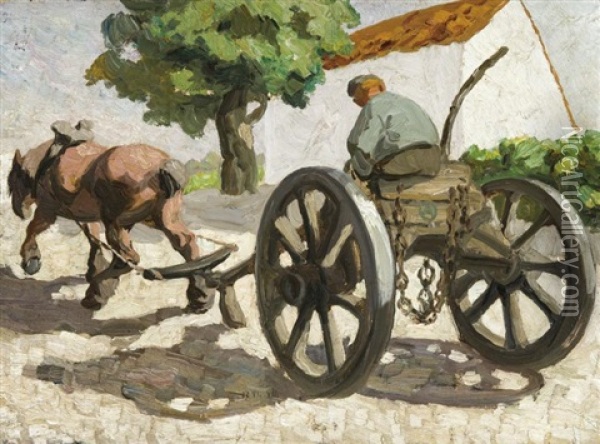 Traineau De Billots Tire Par Un Cheval Oil Painting - Alfred Ost