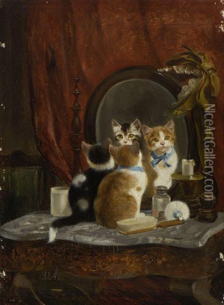 Zwei Katzchen Vor Dem Spiegel Oil Painting - Julius Adam
