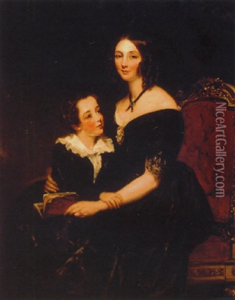 Portrait Of Eliza Boardman And Her Son, Robert Oil Painting - Margaret Sarah Carpenter