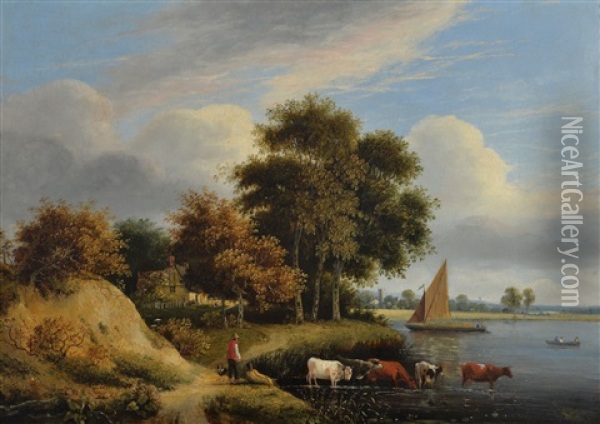 On The Yare Oil Painting - Samuel David Colkett