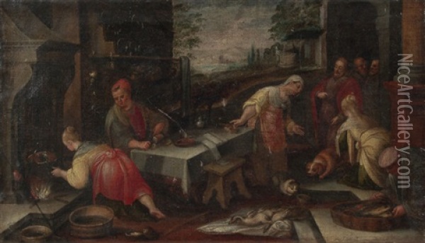 Christus Im Haus Von Maria, Marta Und Lazarus Oil Painting - Jacopo dal Ponte Bassano