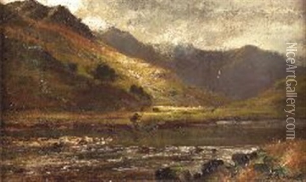 Fishing, Glen Shiel, Rossshire (+ In The Woods, Bettws-y-coed; Pair) Oil Painting - Louis Bosworth Hurt