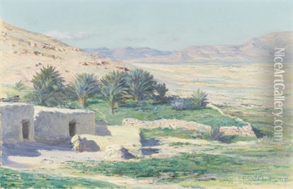 Oasensiedlung In Algerien Oil Painting - Jules Blancpain