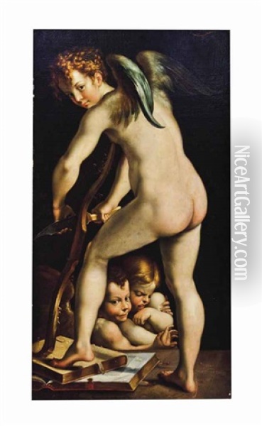 Cupid Fashioning His Bow Oil Painting -  Parmigianino