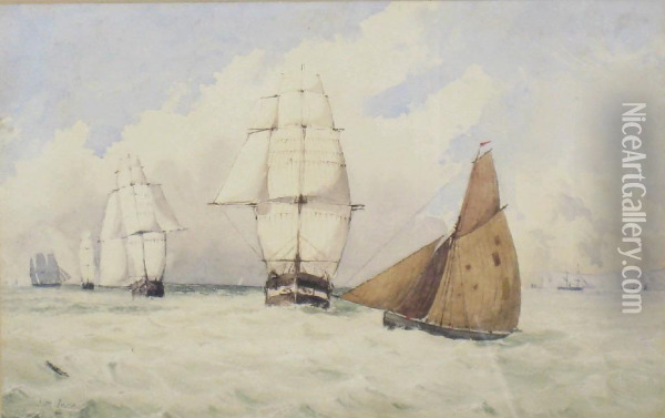 Shipping Off A Coast Oil Painting - Joseph Murray Ince