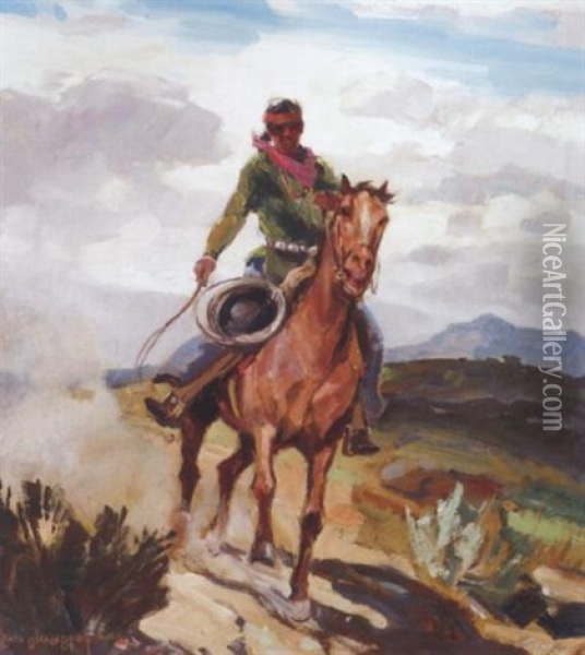 Navajo Rider Oil Painting - Carl Oscar Borg