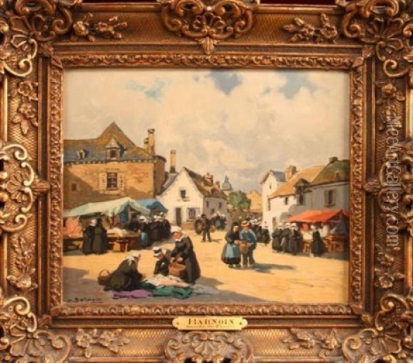 Le Marche Du Faouet Oil Painting - Henri Alphonse Barnoin