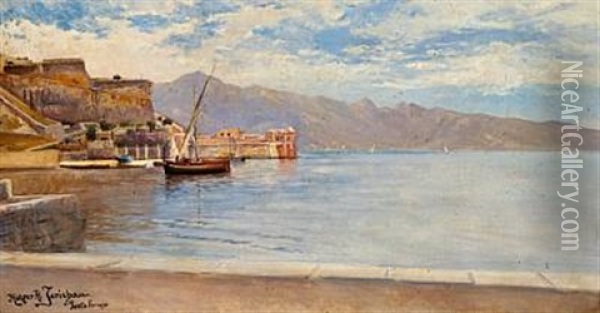 Coastal Scene From The Island Of Elba, Italy Oil Painting - Holger Hvitfeldt Jerichau