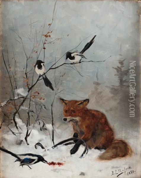 Trapped Fox Oil Painting - Bruno Liljefors