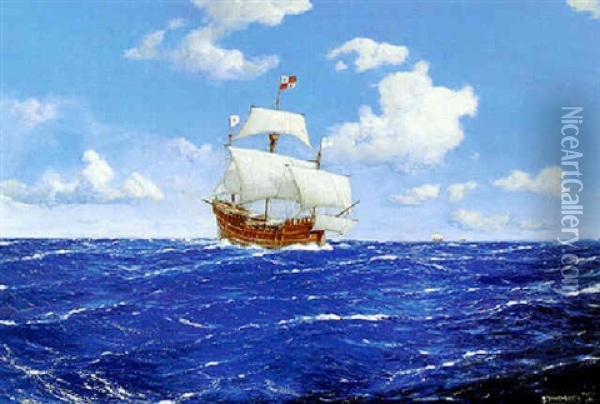 Christopher Columbus Sailing For America Aboard The 