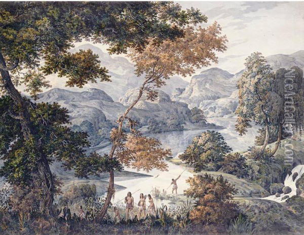 River Landscape With Indians Oil Painting - Manuel De Araujo Porto-Alegre