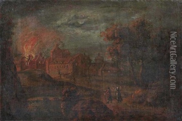 Nachtliche Feuerbrunst Oil Painting - Egbert Lievensz van der Poel