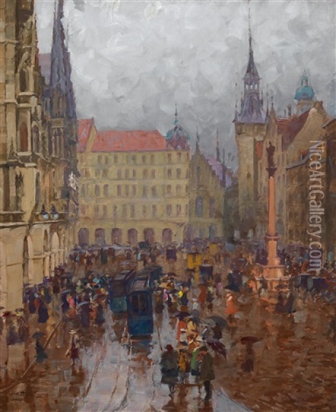 Munchen - Marienplatz Und Altes Rathaus [munich - Marienplatz And Old Town Hall] Oil Painting - Charles Vetter