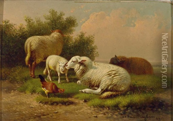 Weidelandschaft Mit Schafen Oil Painting - Joseph Van Dieghem