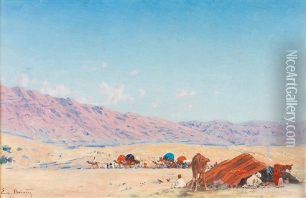 Passage De La Caravane Devant Un Campement Oil Painting - Emile Boivin