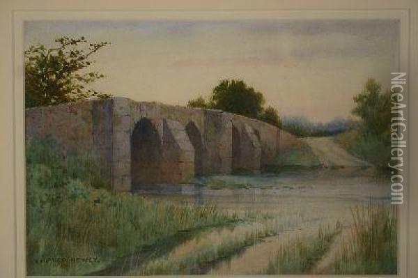 River And Bridge Scene Oil Painting - Harry Foster Newey