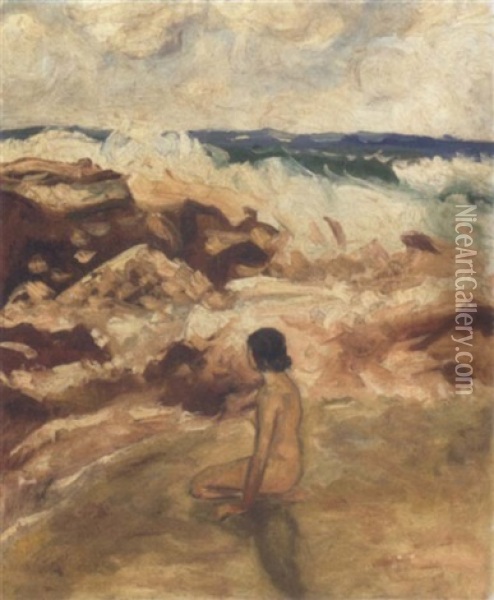 On The Beach Oil Painting - Sigrid (Maria) Hjerten