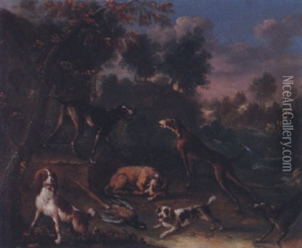 Jagdhunde Mit Fasan Oil Painting - Johann Elias Ridinger