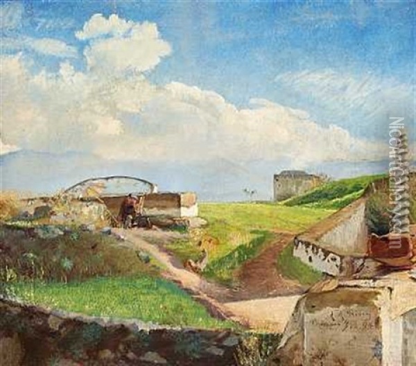 Sluse Ved Pompei Oil Painting - Laurits Andersen Ring
