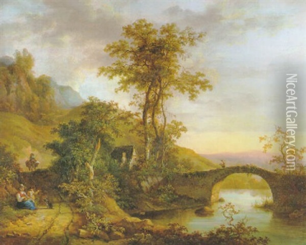 Sudliche Landschaft Mit Steinerner Brucke Oil Painting - Willem de Heusch