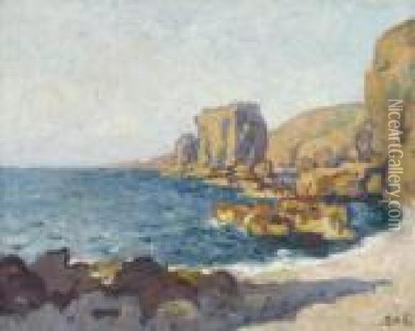 Felsige Uferpartie Am Meer. Oil Painting - Georges dEspagnat