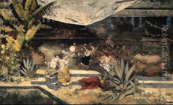 Bacchanalian Orgy Oil Painting - Girolamo Pieri Ballati Nerli