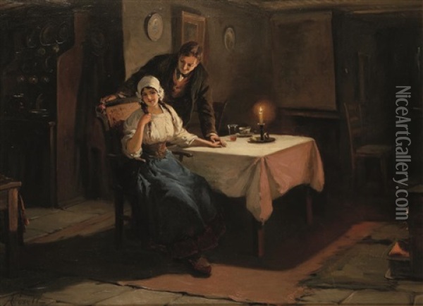 A Proposal By Candlelight Oil Painting - Alexander Rosell