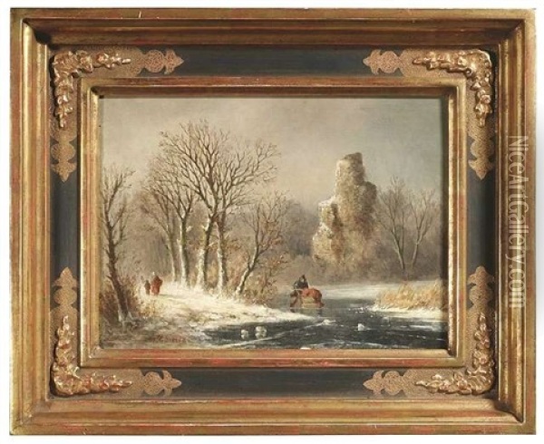 Winterlandschaft Mit Einem Zugefrorenen See Oil Painting - Louis (Ludwig) Sierig