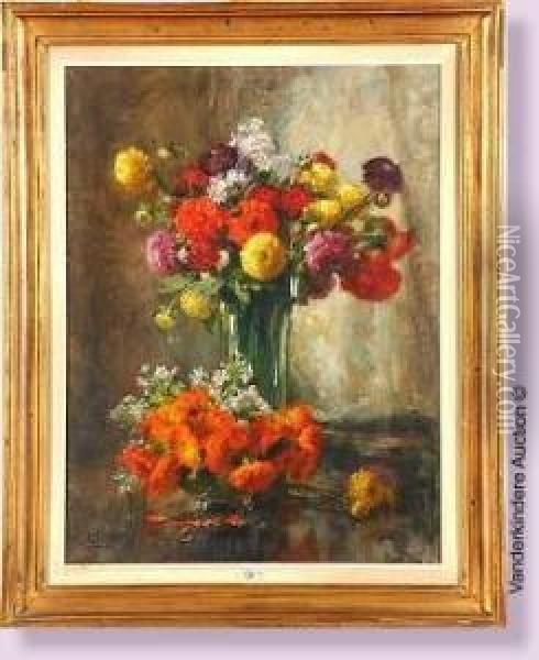 Vase De Fleurs Oil Painting - Jules Lentrein