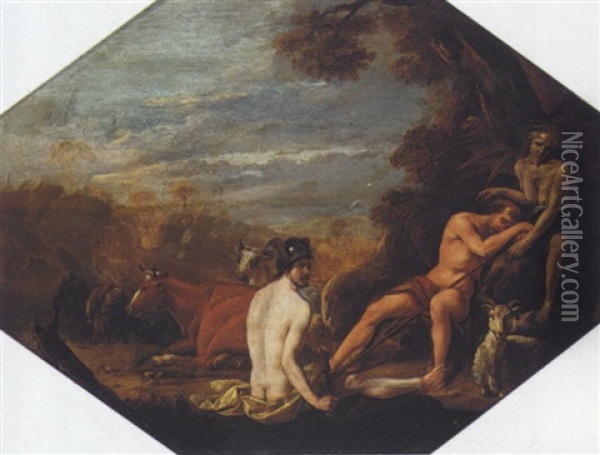 Mercury And Argus Oil Painting - Cornelis Saftleven