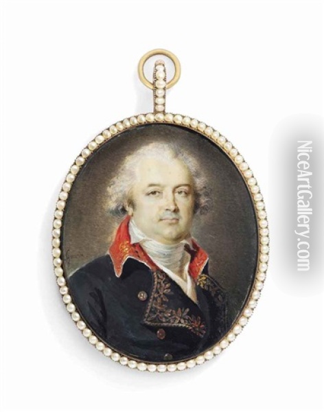 A General Called Francois Christophe De Kellermann (1735-1820), 1st Duke Of Valmy And Marshal Of France, In Black Coat Embroidered With Gold Oak Leaves, Red Collar, Brass Buttons, White Waistcoat Oil Painting - Jean Urbain Guerin