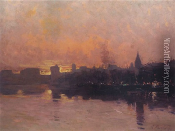 Abendliche Hafenstimmung Von Marseille Oil Painting - Andre Maglione