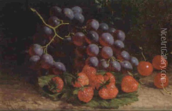 Still Life With Strawberries And Grapes Oil Painting - William Hughes