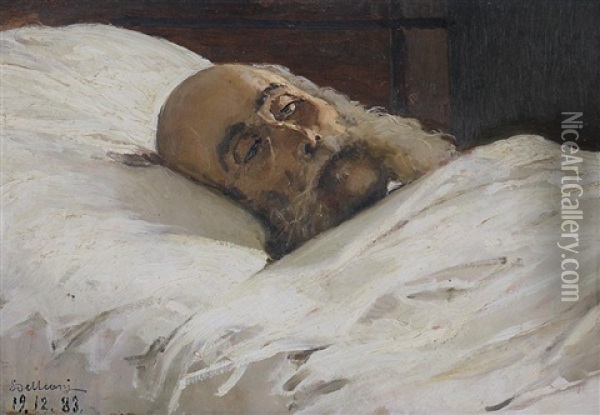 Il Cav. Giovanni Vignola Sul Letto Di Morte Oil Painting - Lorenzo Delleani