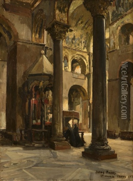 Interior Of St. Marco, Venice Oil Painting - Jules Eugene Pages