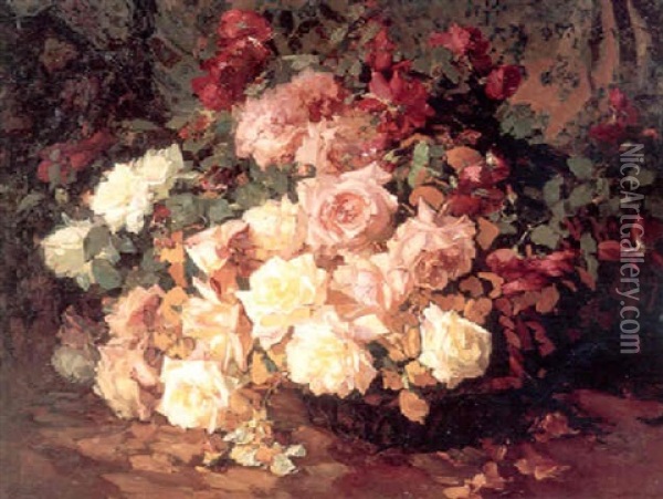 A Mixed Bouquet Of Roses Oil Painting - Franz Arthur Bischoff