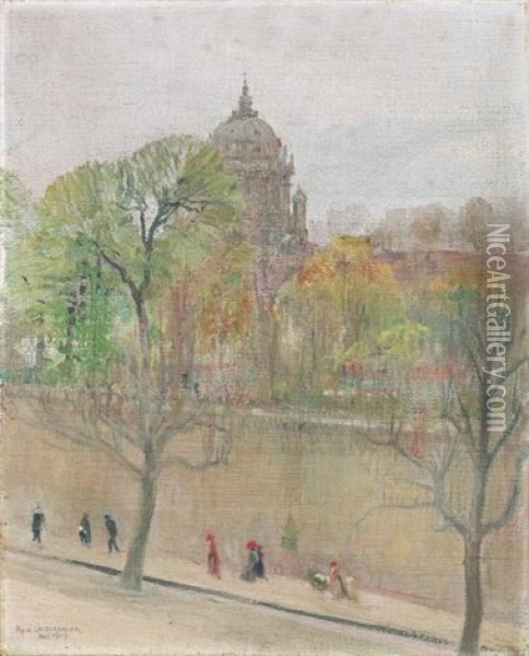 Am Quai, Paris Oil Painting - Rene Lackerbauer