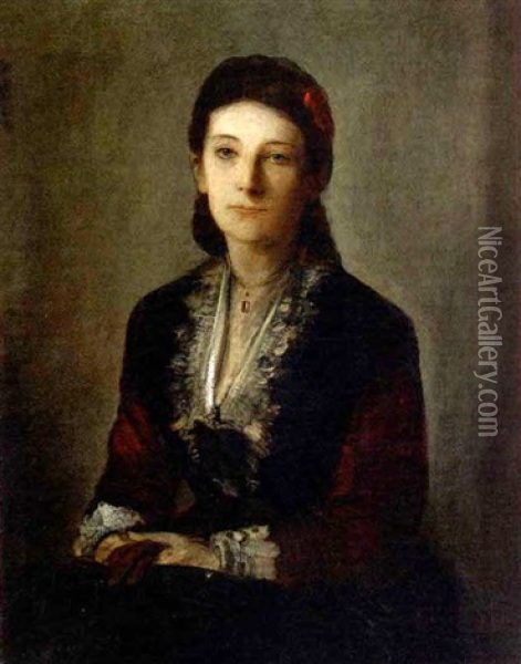 A Portrait Of Gertrud Grafin V. Werthern Nee Von Bulow In A Black Dress Oil Painting - Franz Seraph von Lenbach