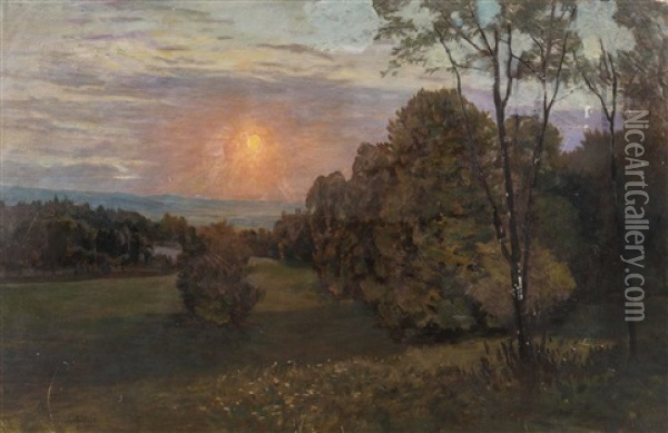 Sonnenuntergang Am Monchsberg Mit Blick In Das Westliche Flachland Oil Painting - Franz Hinterholzer