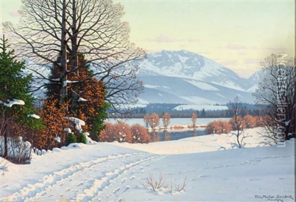 Prachtvolle, Sonnig Beleuchtete Winterlandschaft Oil Painting - Fritz Mueller-Landeck